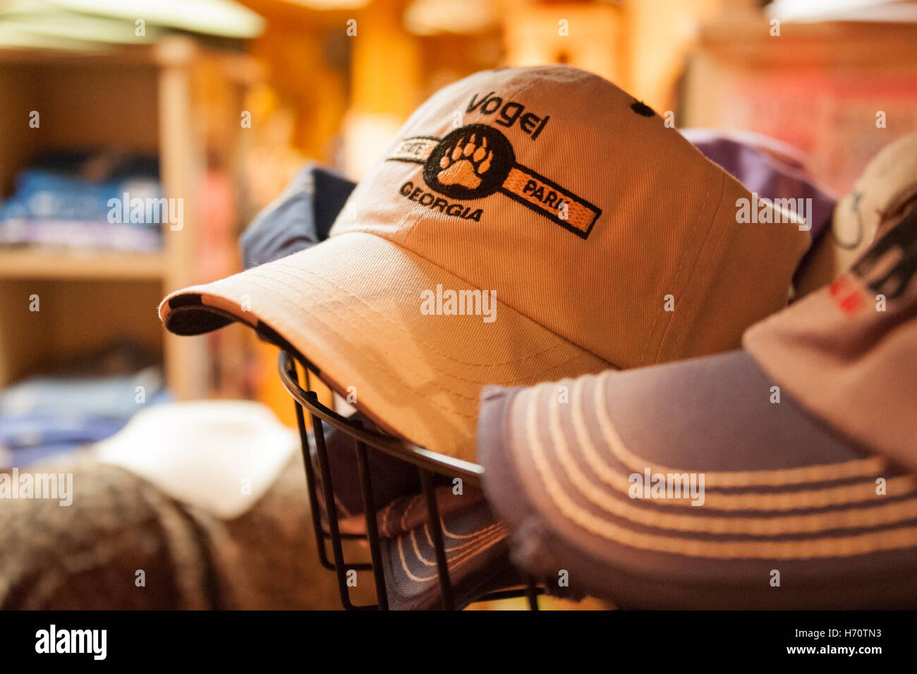 Vogel State Park headwear at the park's registration office gift shop in the Blue Ridge Mountains near Blairsville, Georgia. Stock Photo