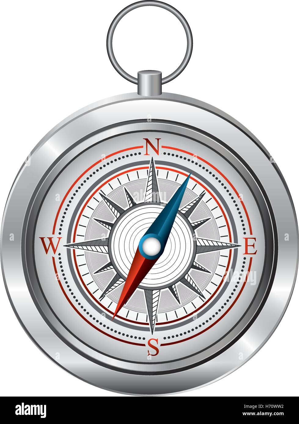 antique compass navigation device in silver color and over white