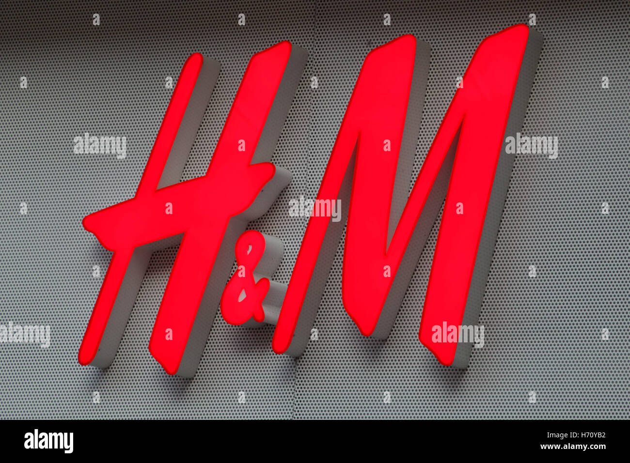 H&M shop sign, High Street, Southend-on-Sea, Essex Stock Photo