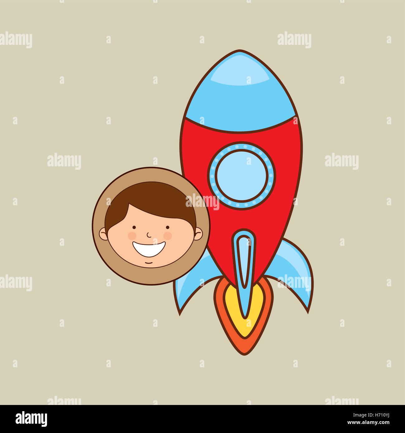 boy lovely smiling rocket graphic vector illustration eps 10 Stock ...