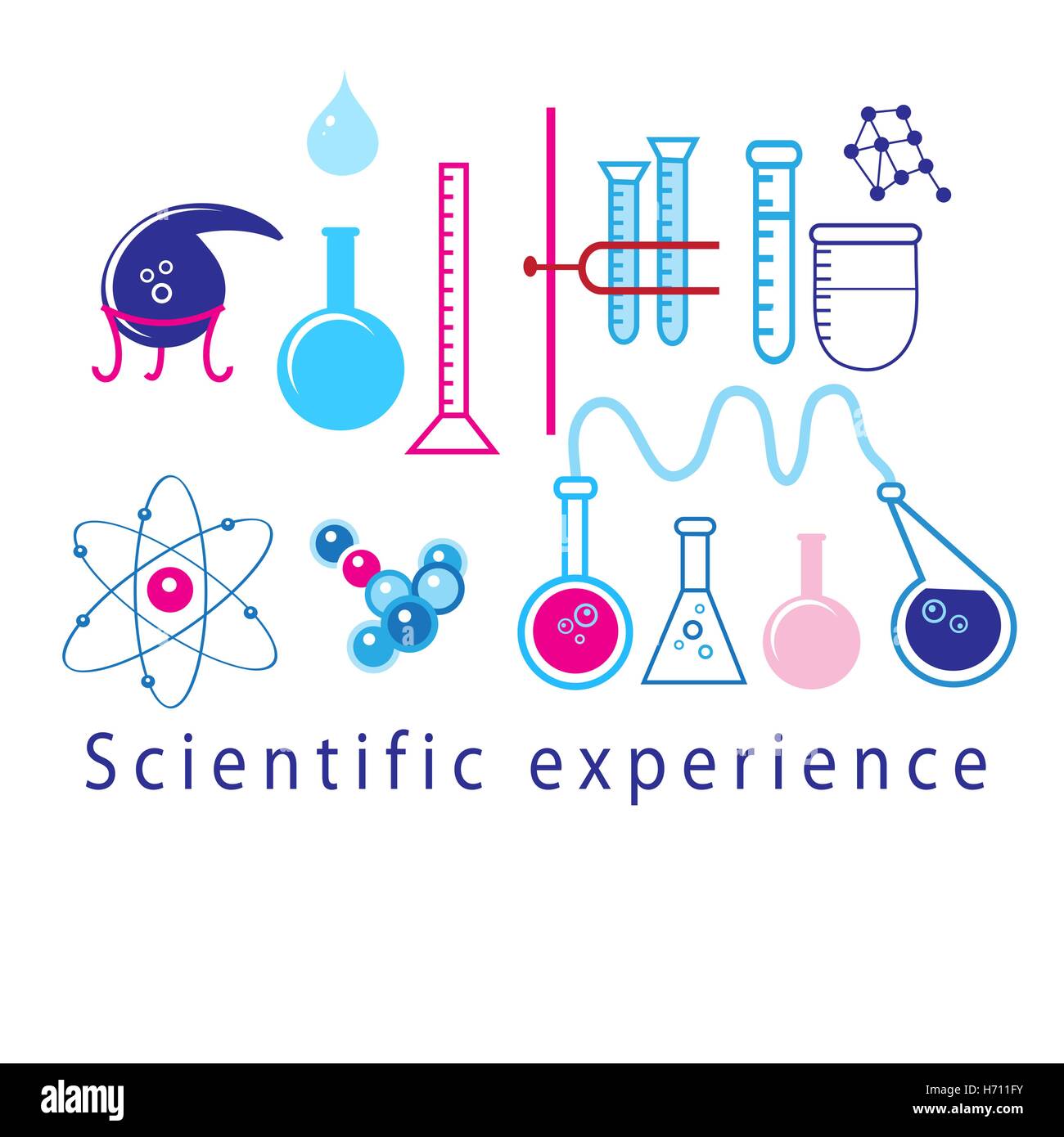 Figure various scientific experiments with test tubes on white background Stock Vector