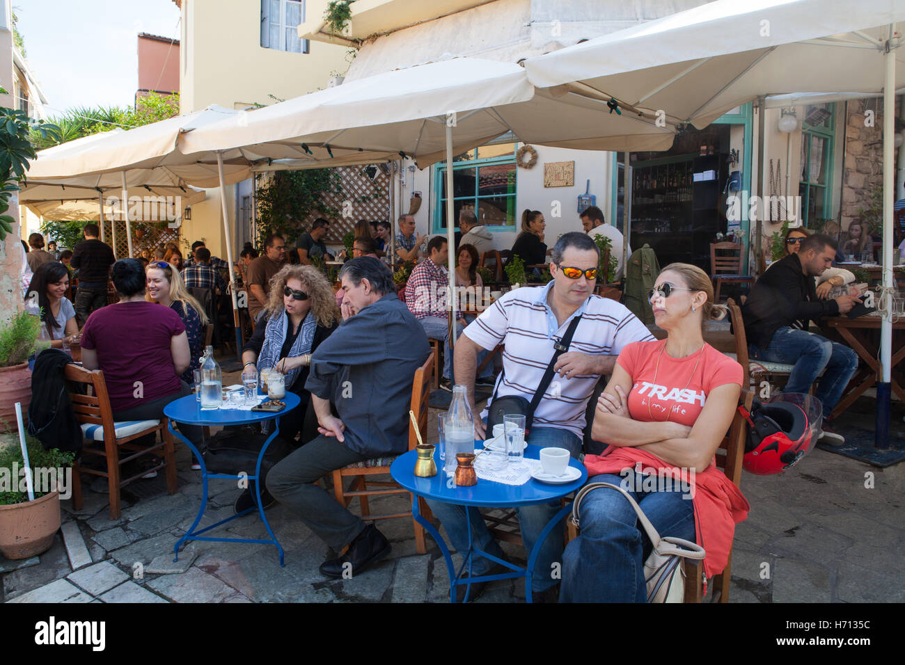 Cafe in the Plaka district of Athens Stock Photo