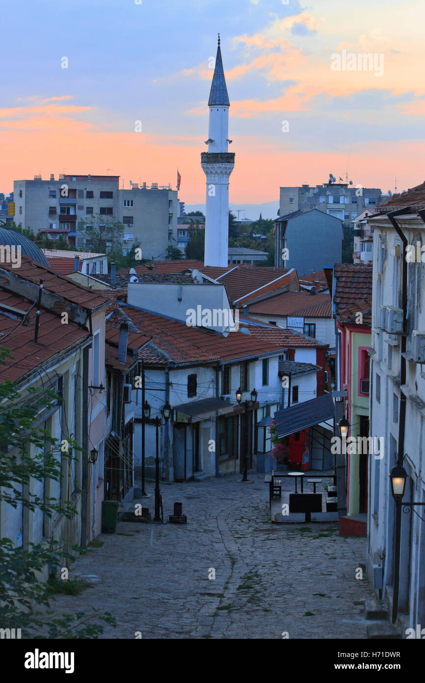 The minaret of the Arasta Mosque in the Old Bazar of Skopje, Macedonia ...