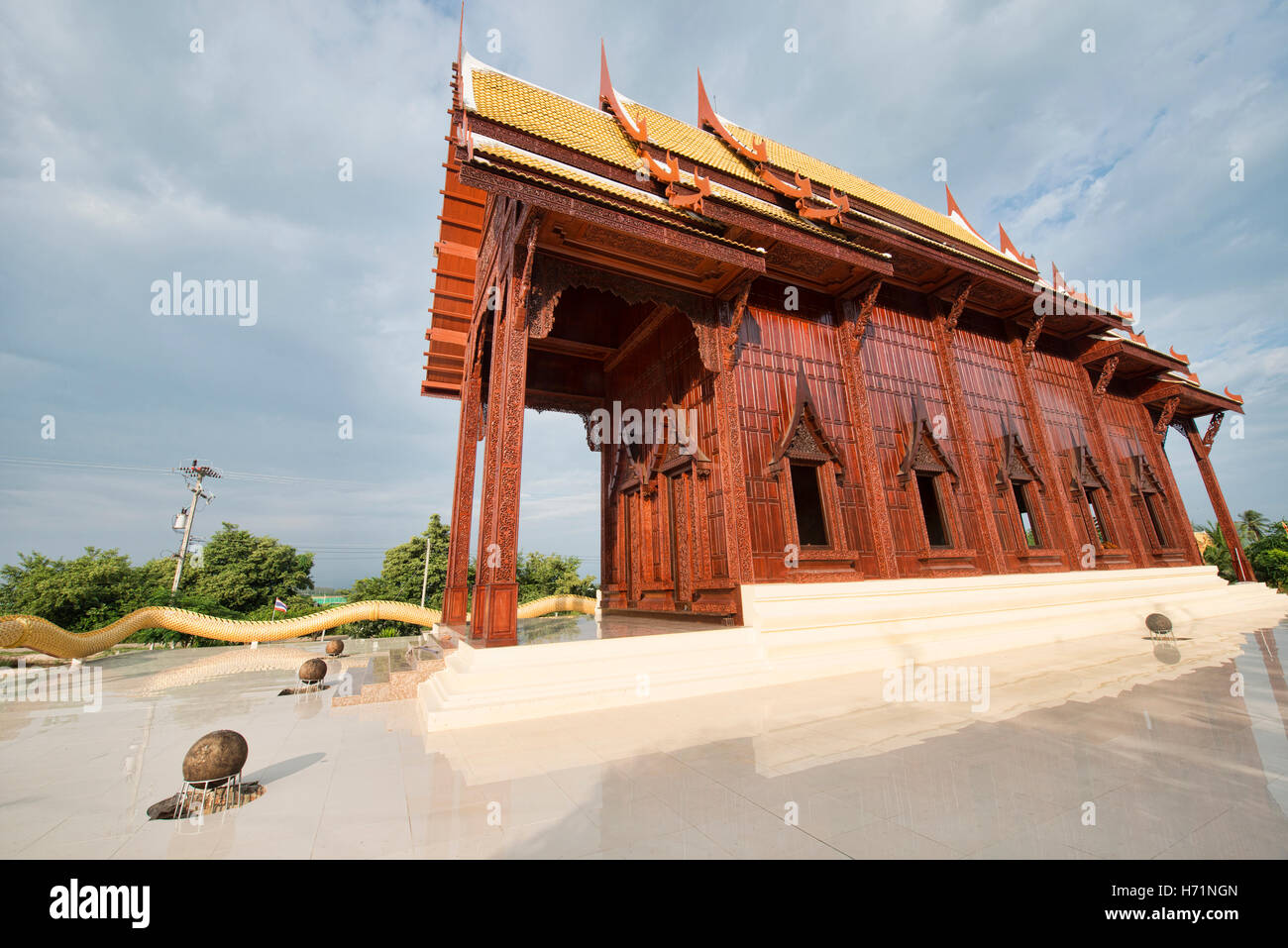 The beautiful teak wood temple Wat Ao Noi, Prachuap Khiri Khan, Thailand Stock Photo