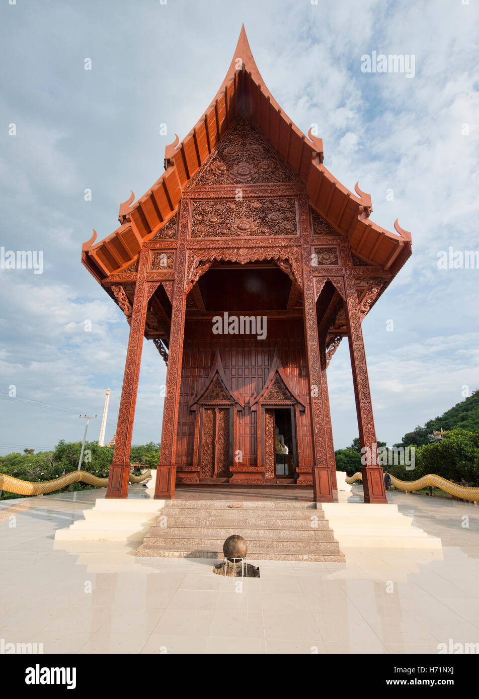 The beautiful teak wood temple Wat Ao Noi, Prachuap Khiri Khan, Thailand Stock Photo