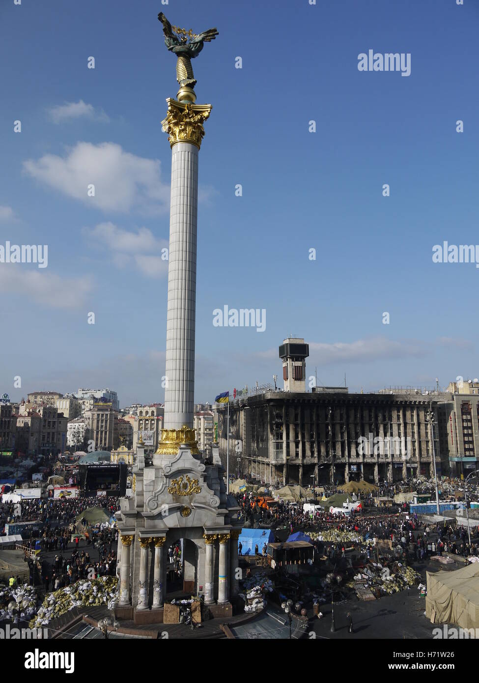 People celebrate victory on Independence square (Maidan) in Kiev, a few days after revolution of February 2014 Stock Photo