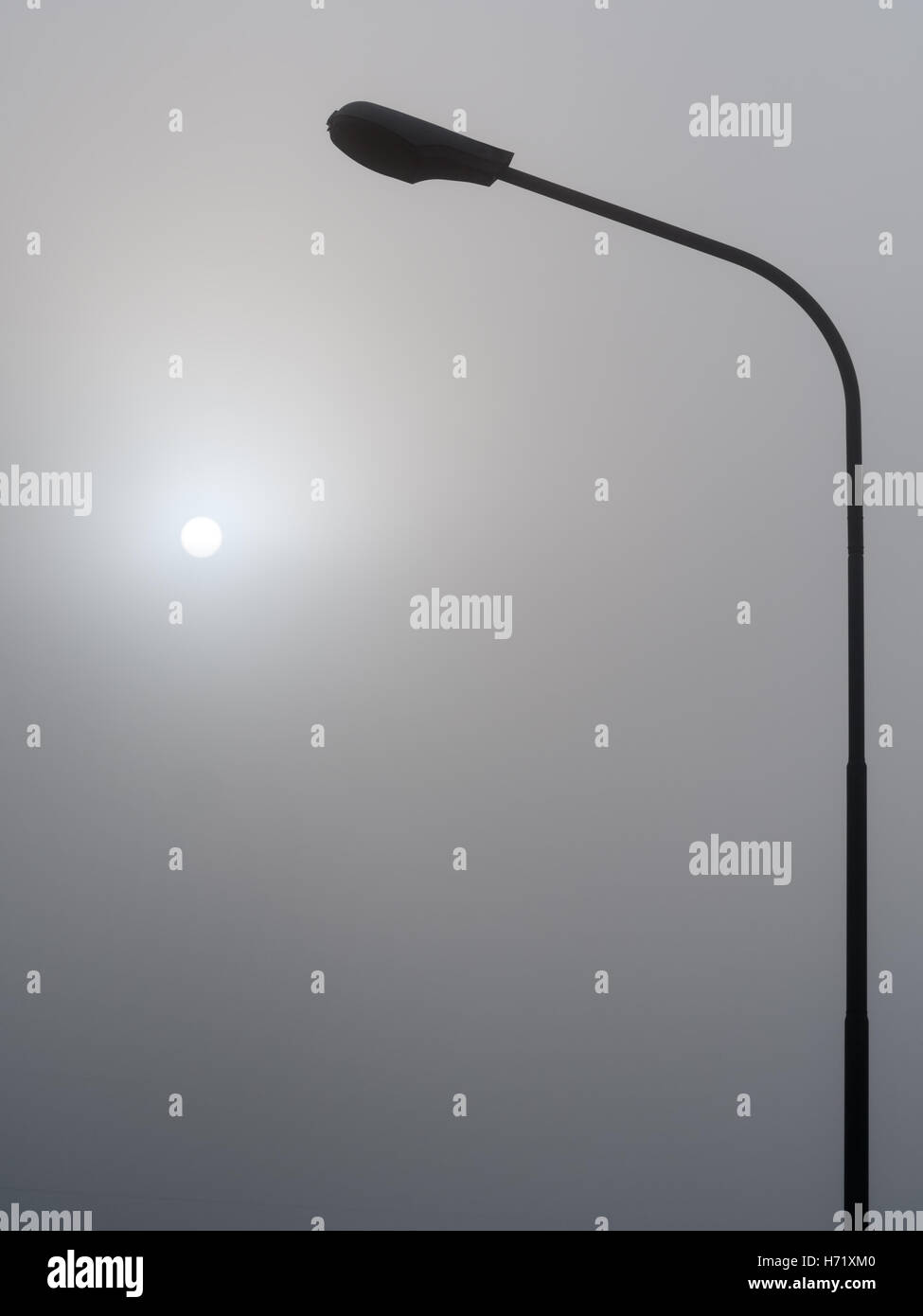 Sun coming through fog with street lamp, light Stock Photo Alamy