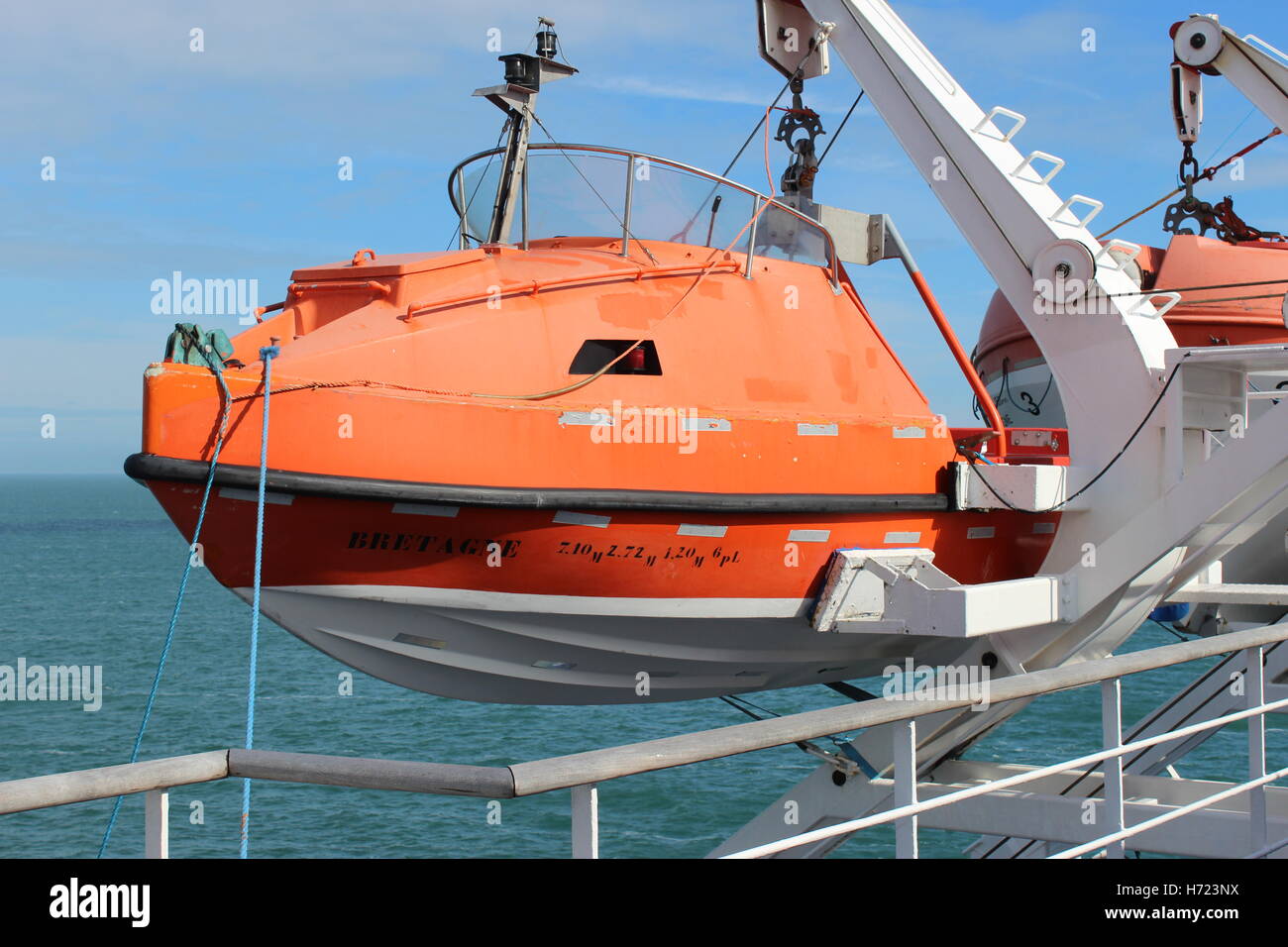 Lifeboat on board the MV Bretagne Brittany Ferries Stock Photo Alamy