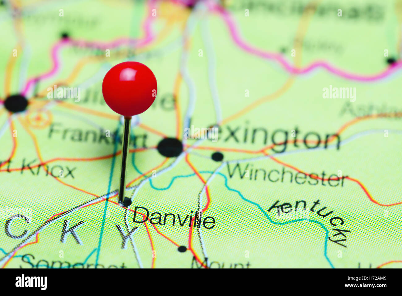 Danville kentucky hi res stock - Danville Pinned On A Map Of Kentucky Usa H72AM9