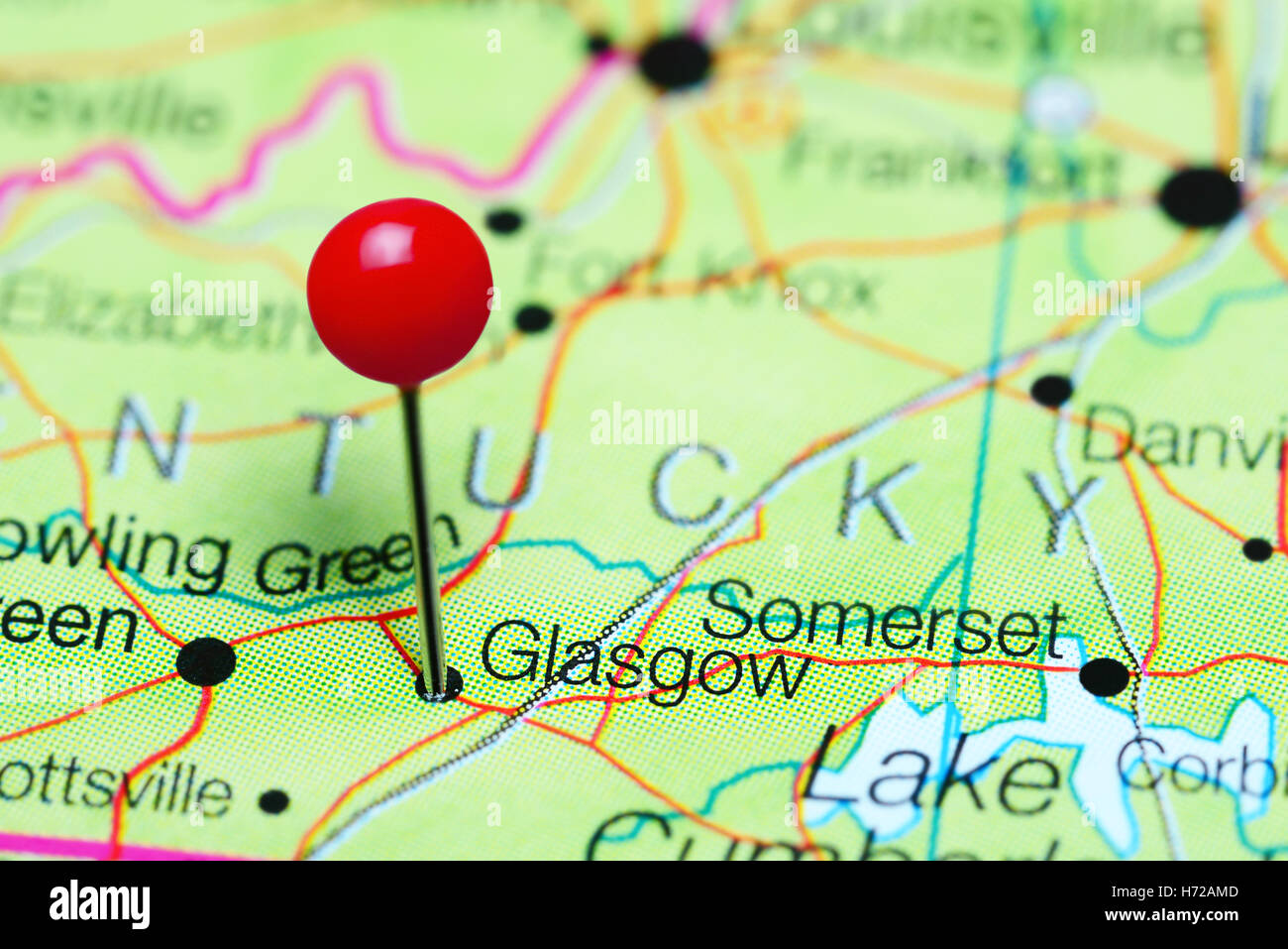 Glasgow pinned on a map of Kentucky, USA Stock Photo Alamy