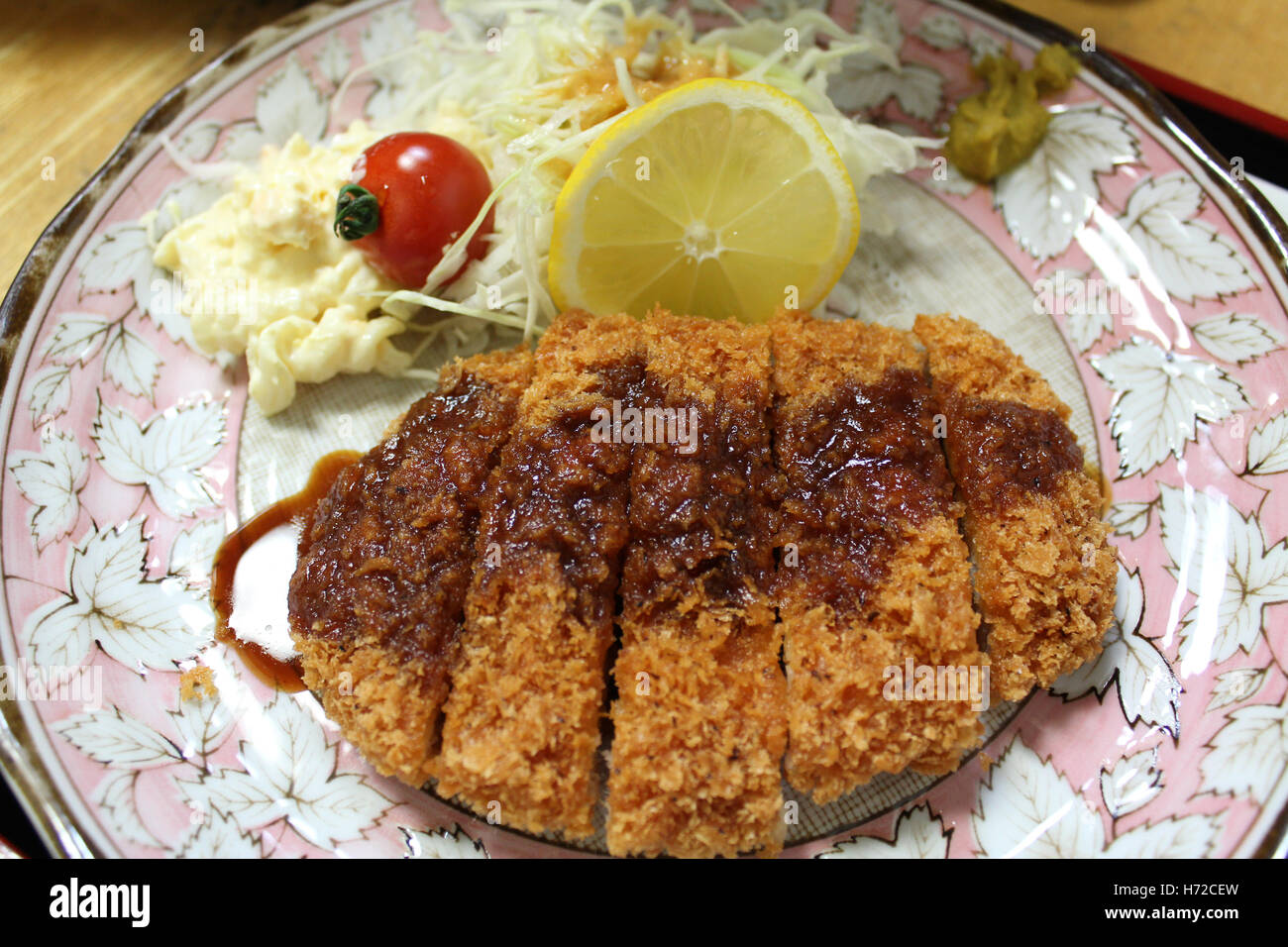 Tonkatsu (deep fried pork) with the salad in Kyoto, Japan Stock Photo
