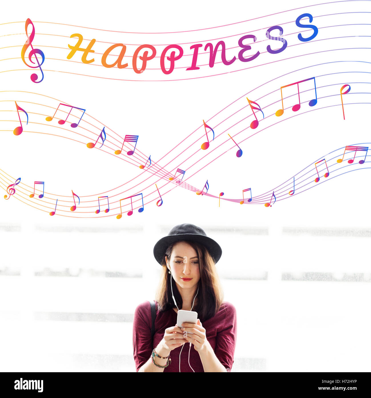 Music Notes Entertainment Melody Listening Concept Stock Photo - Alamy