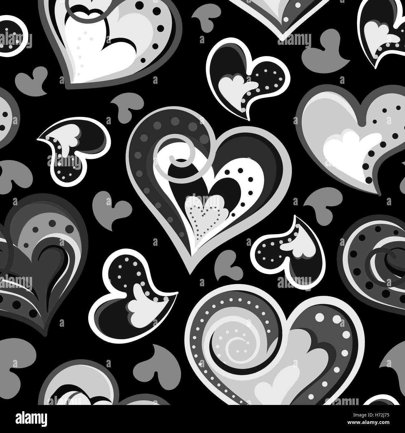 Seamless hand drawn pattern with hearts. Black and white vector ...