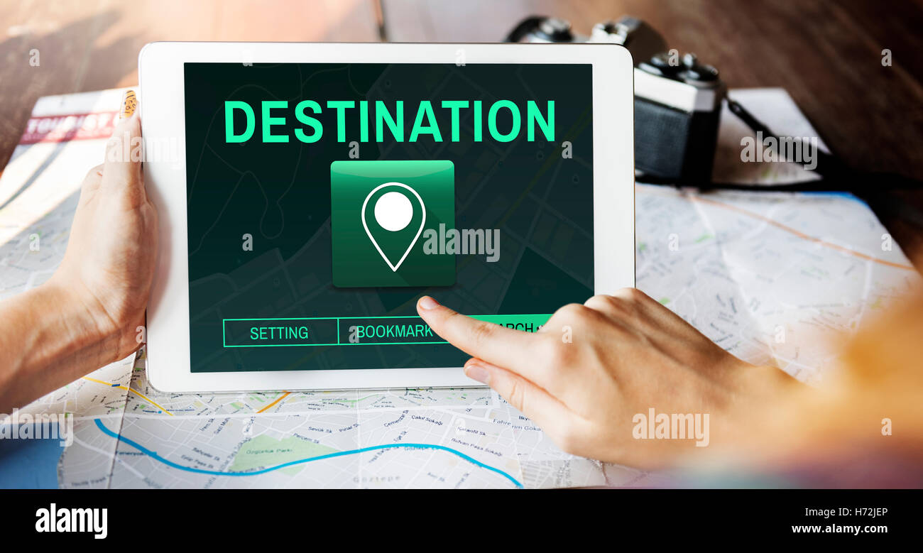 Destination In Computer Destination Location GPS Map Concept Stock Photo - Alamy