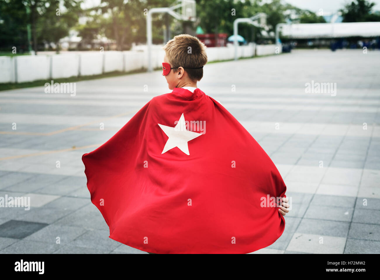 Superhero Boy Imagination Freedom Happiness Concept Stock Photo