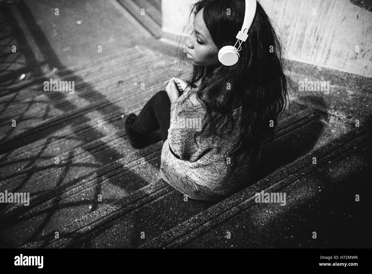 Listening African Descent Music Headphone Audio Concept Stock Photo