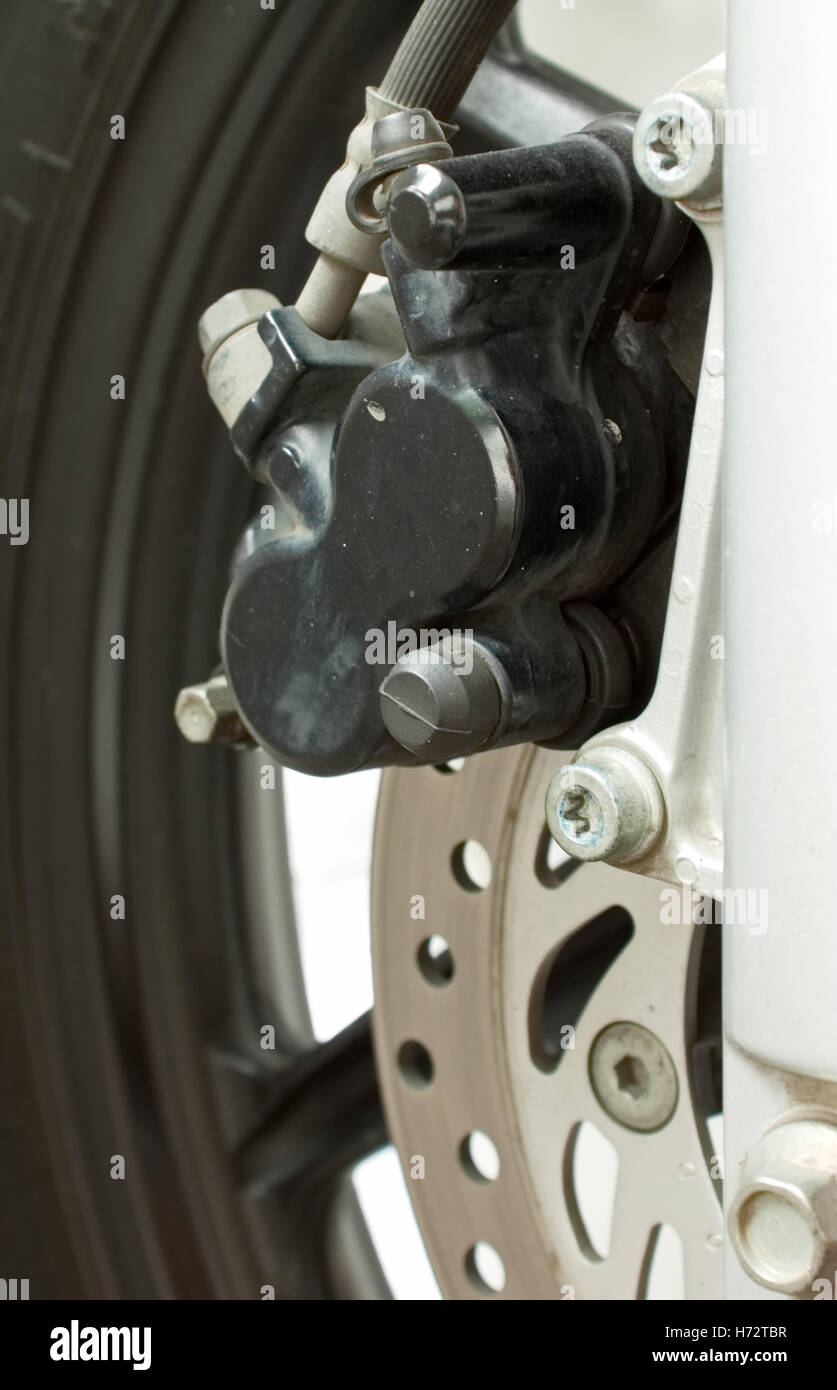 Standard Motorcycle hydraulic brake system. Stock Photo