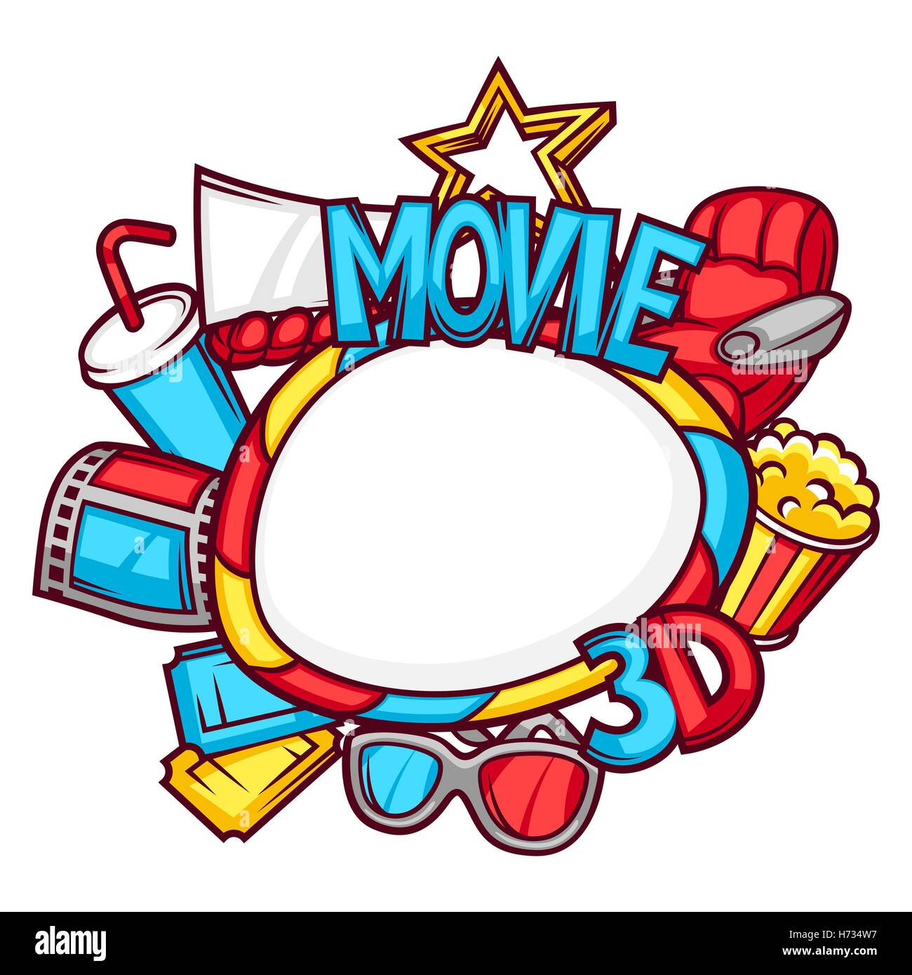 Cinema and 3d movie frame in cartoon style Stock Vector