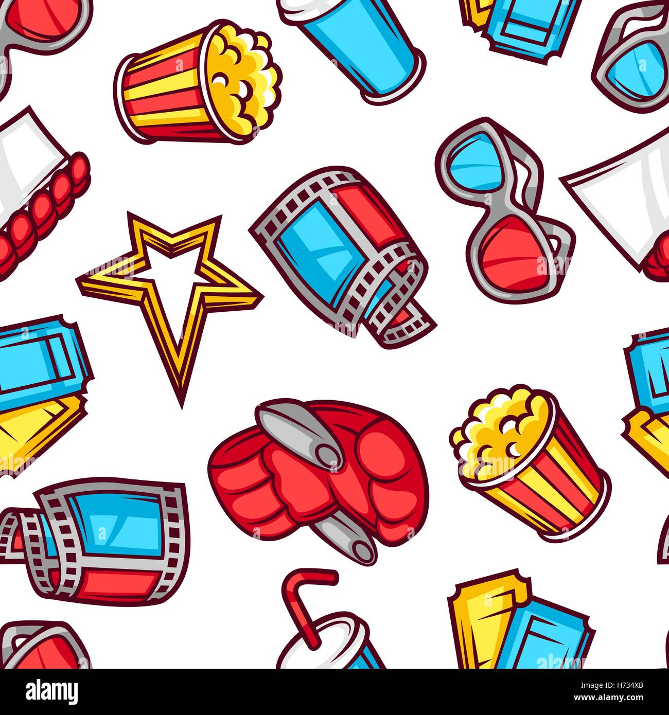 Seamless pattern of 3d movie elements and cinema objects in cartoon ...