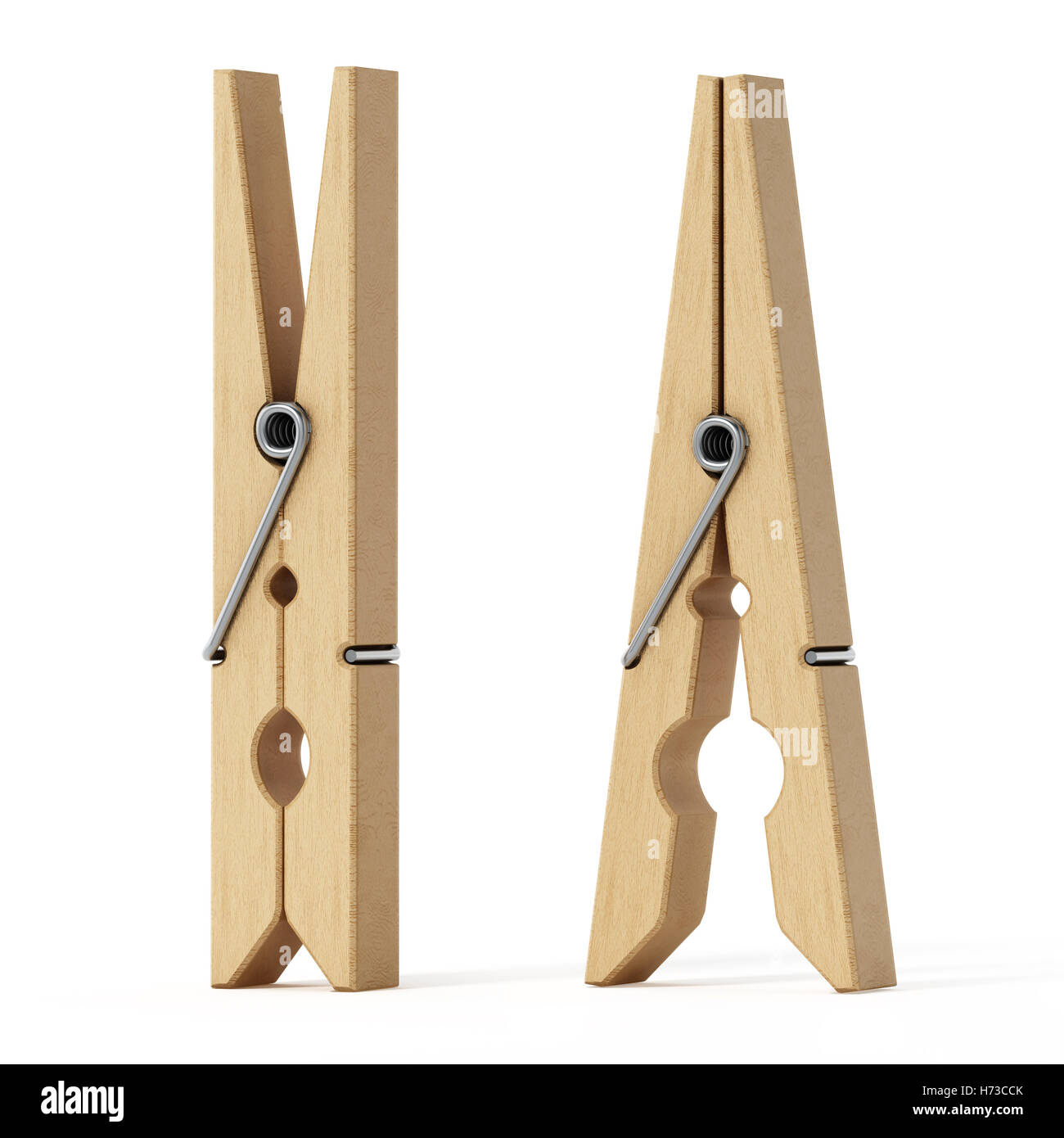 Wooden pegs isolated on white background. 3D illustration Stock Photo