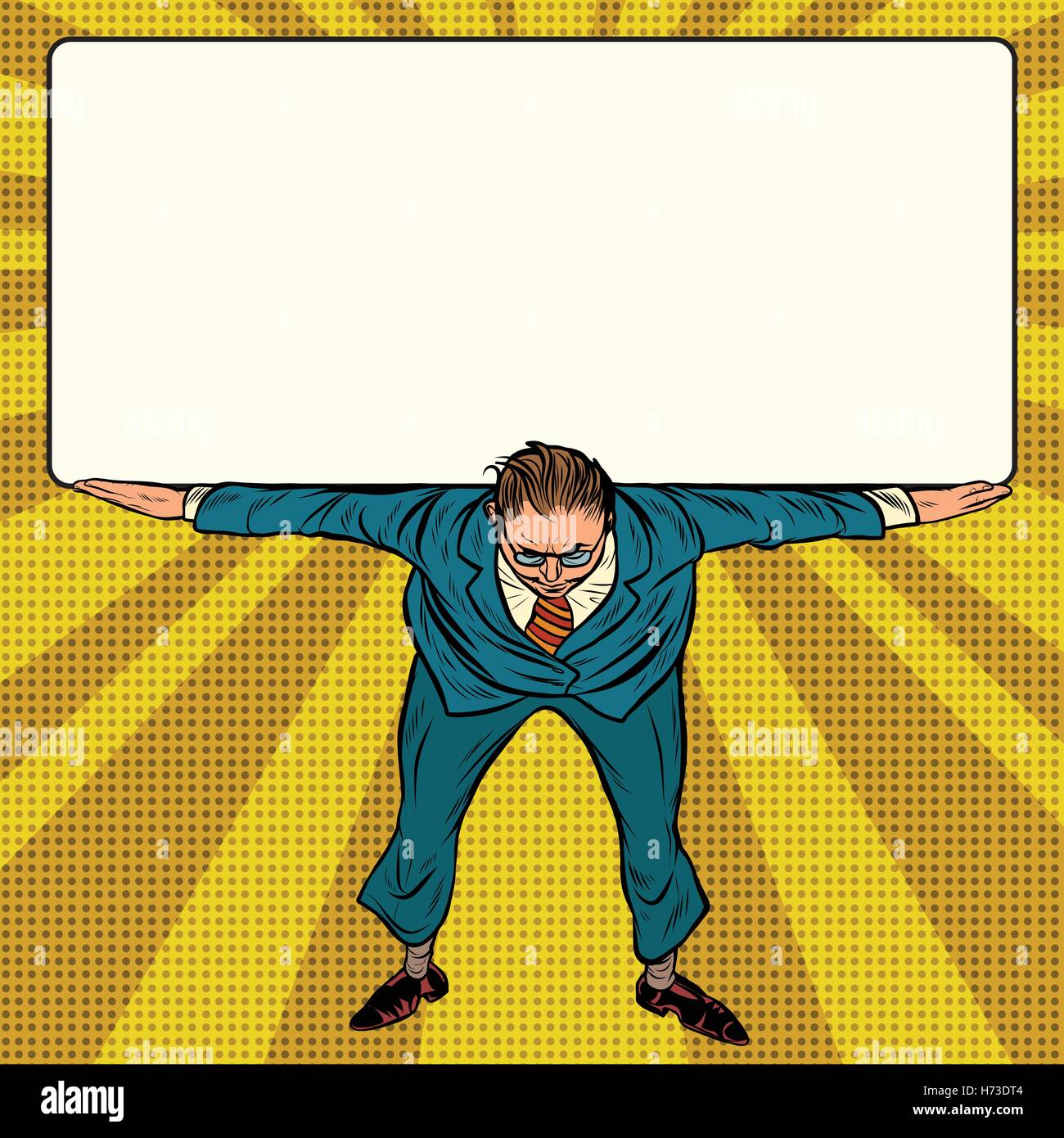 retro businessman holding a heavy banner Stock Vector