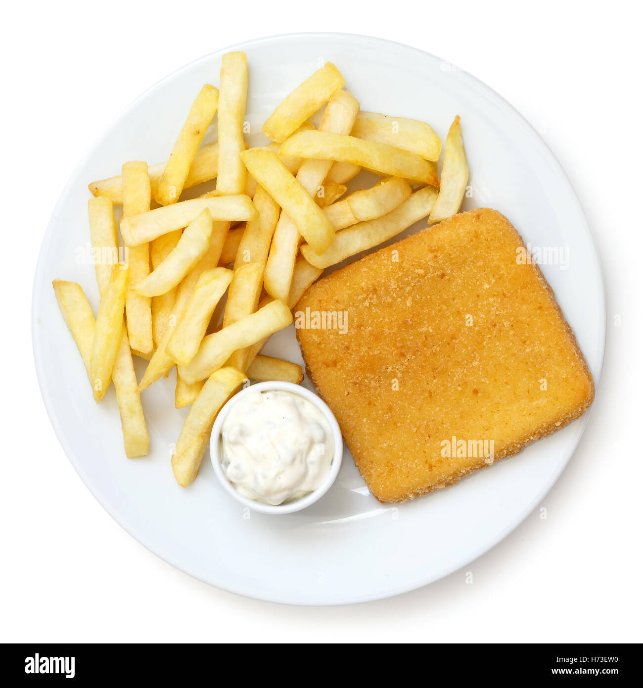 Fried cheese, chips, tartar sauce. From above Stock Photo Alamy