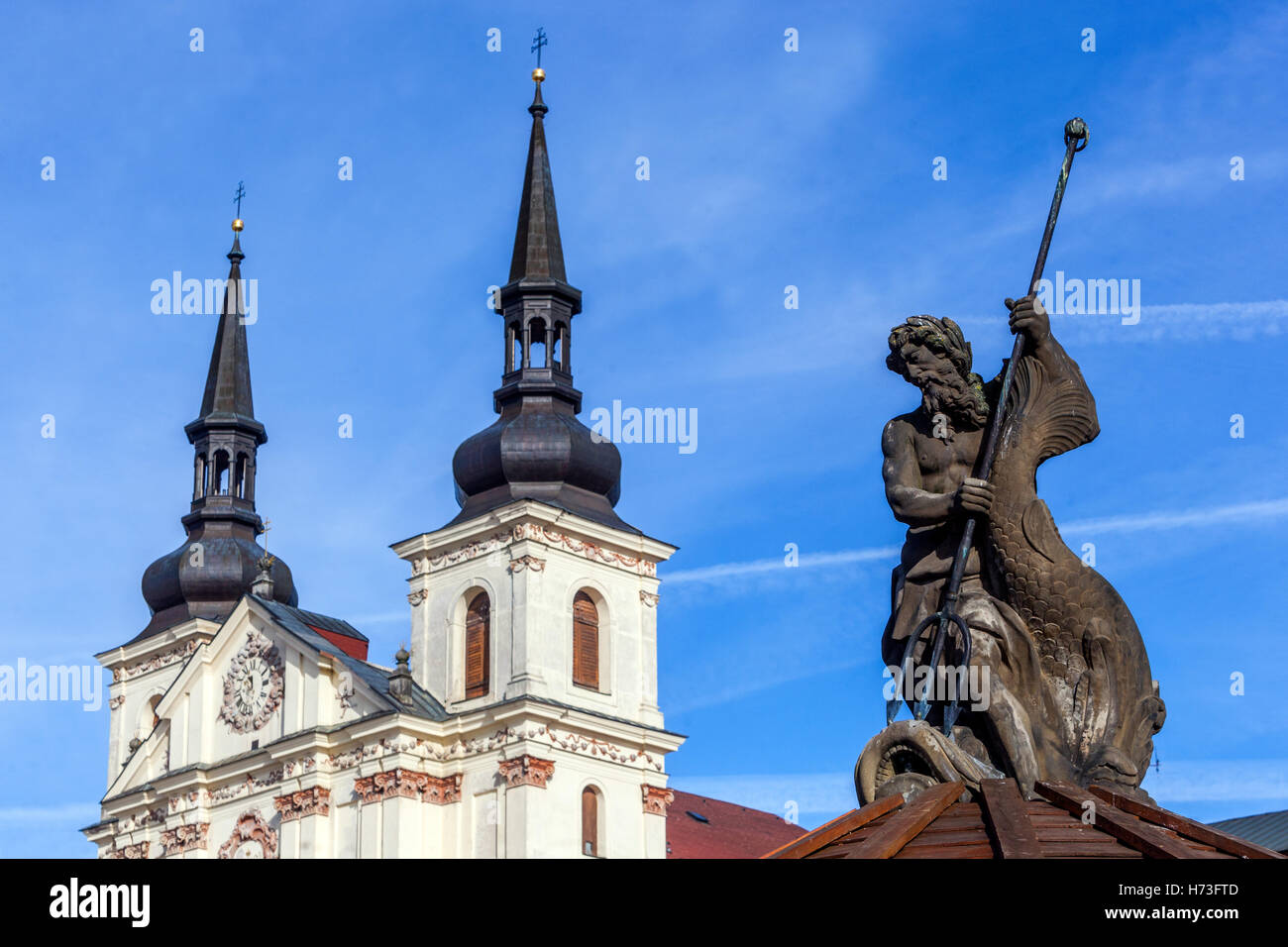 Jihlava, Masaryk Square With St. Ignatius Church, Neptun Fountain ...