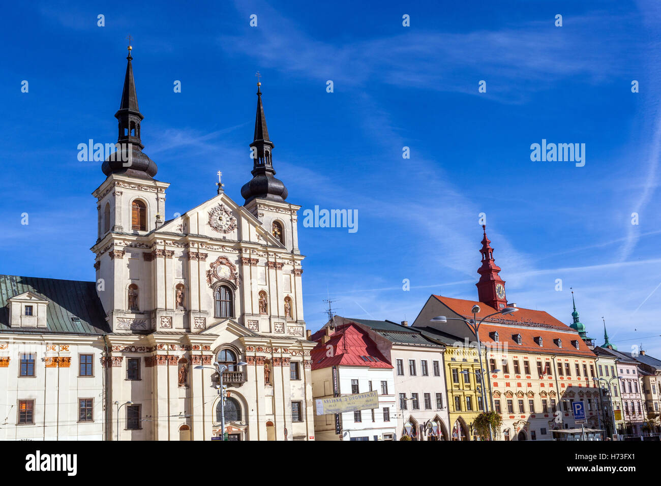 Jihlava, Masaryk Square with St Ignatius Church, Townhall, Vysocina Region, Czech Republic Stock Photo