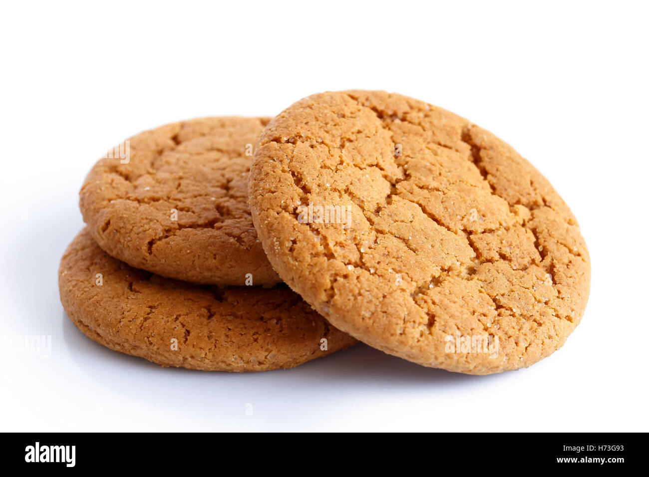Three ginger biscuits isolated on white. Stock Photo