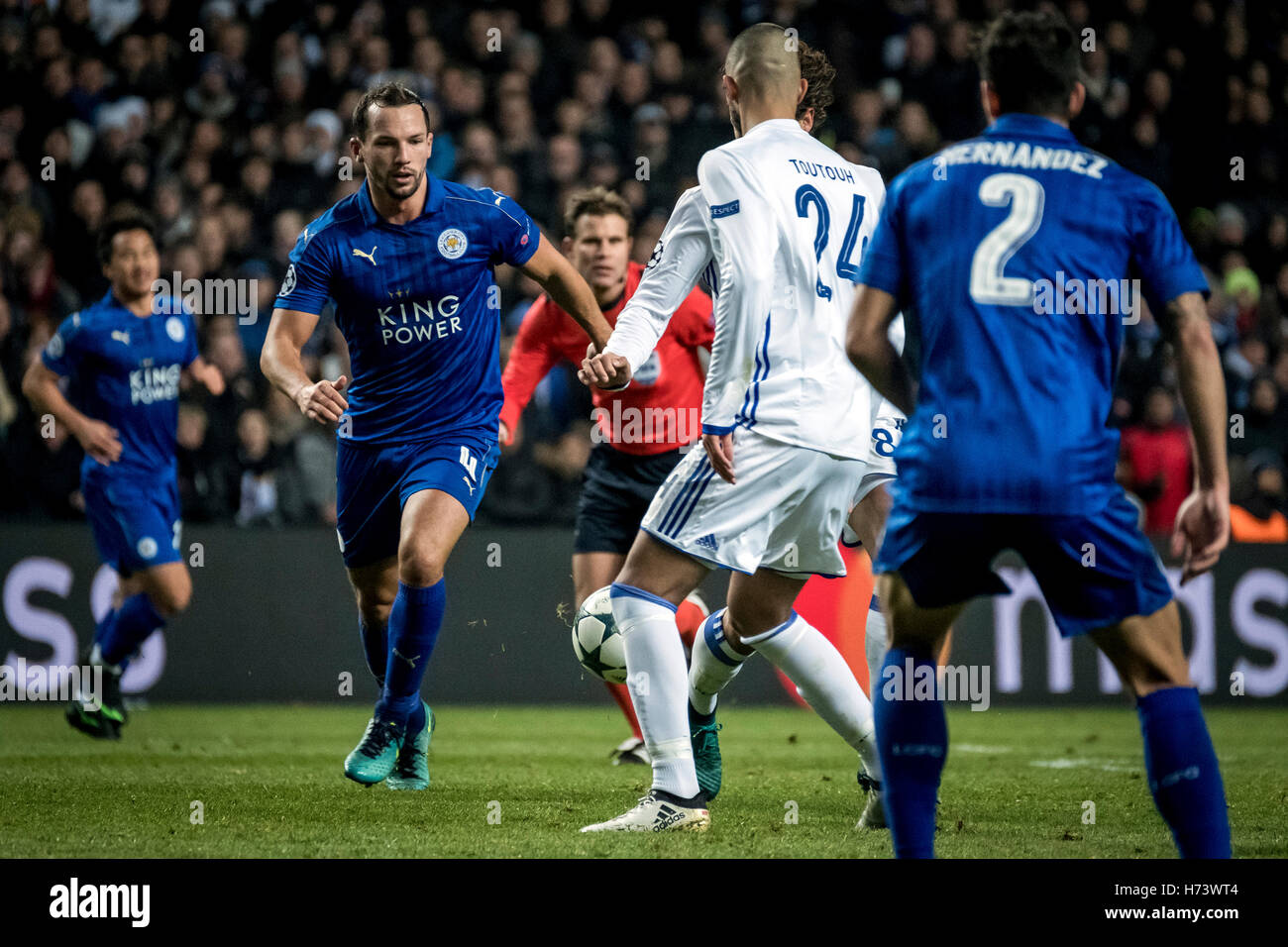 Denmark, Copenhagen, November 2nd 2016. Danny Drinkwate (4) of Leicester City seen during the UEFA Champions League’s Group G match between FC Copenhagen and Leicester City at Telia Parken Stock Photo