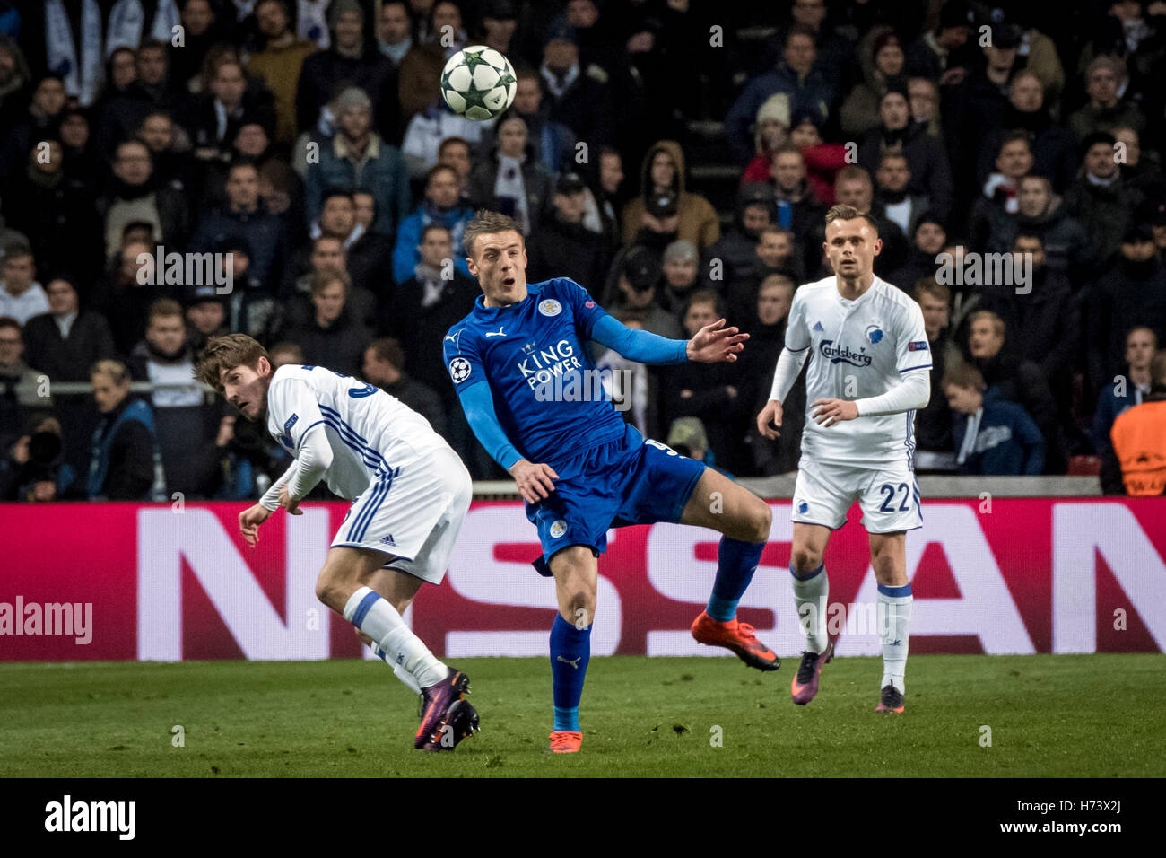 Denmark, Copenhagen, November 2nd 2016. Jamie Vardy (9) of Leicester City seen during the UEFA Champions League’s Group G match between FC Copenhagen and Leicester City at Telia Parken Stock Photo