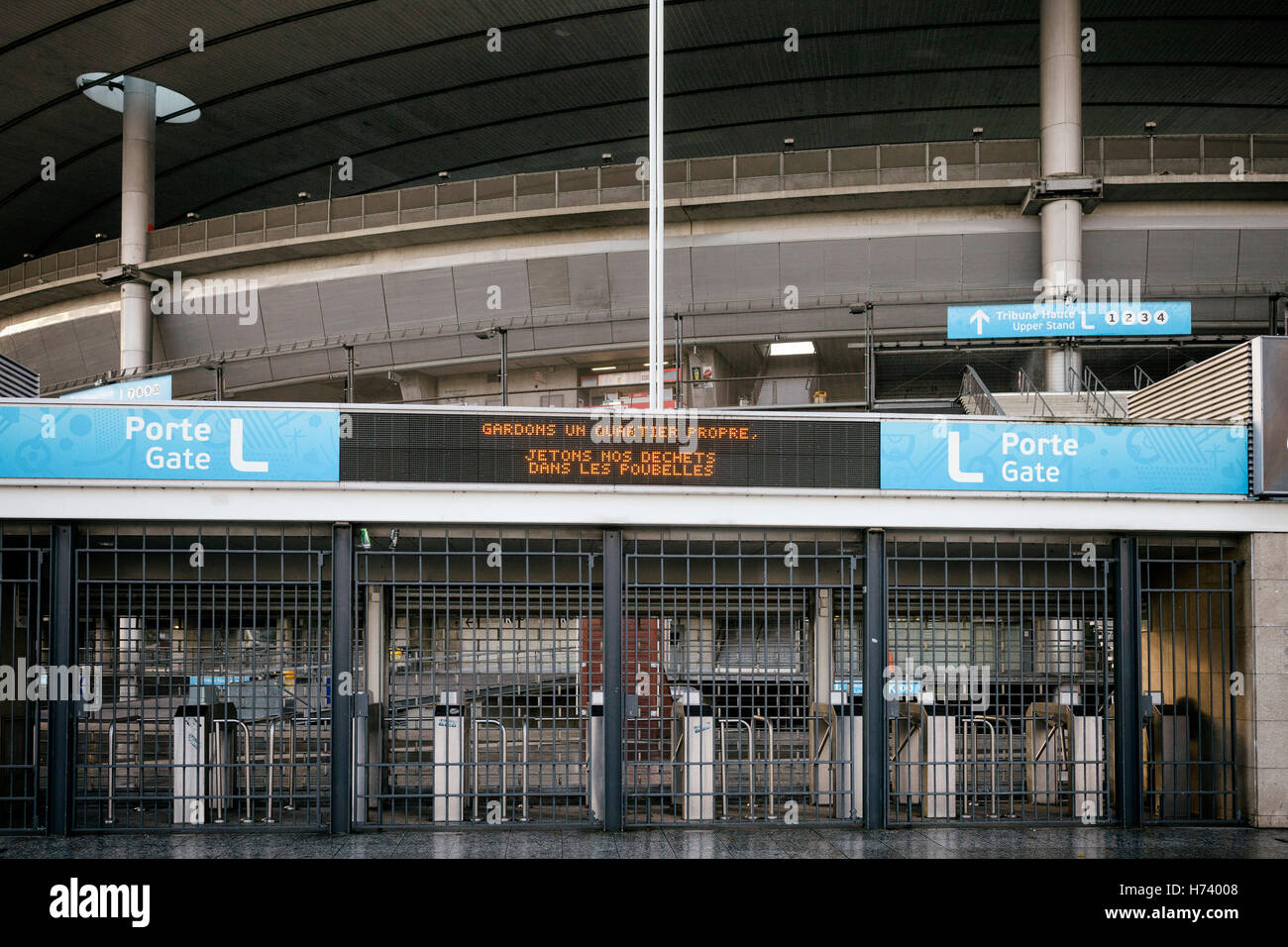 Paris, France. 20th Oct, 2016. 'Entrance L' of the Stade de France in Paris, France, 20 October 2016. It was that very spot where he hindered a terrorist from entering the stadium. Photo: Leo Novel/dpa/Alamy Live News Stock Photo