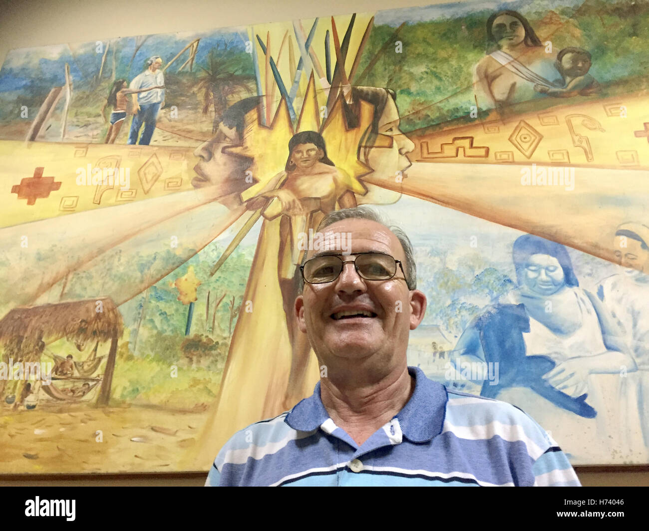 The capuchin missionary Juan Carlos Andueza stands in his community house in the city that lives off oil, Coca, Ecuador, 22 October 2016. Because of the dropping of prices many have lost their occupations. The environmental encyclica of pope Franics 'Laudato Si' has been activated for more than a year - but in how far does it function practically? Visiting the Amazonian rainforest reminds us how difficult the fight is. Photo: Georg Ismar/dpa Stock Photo