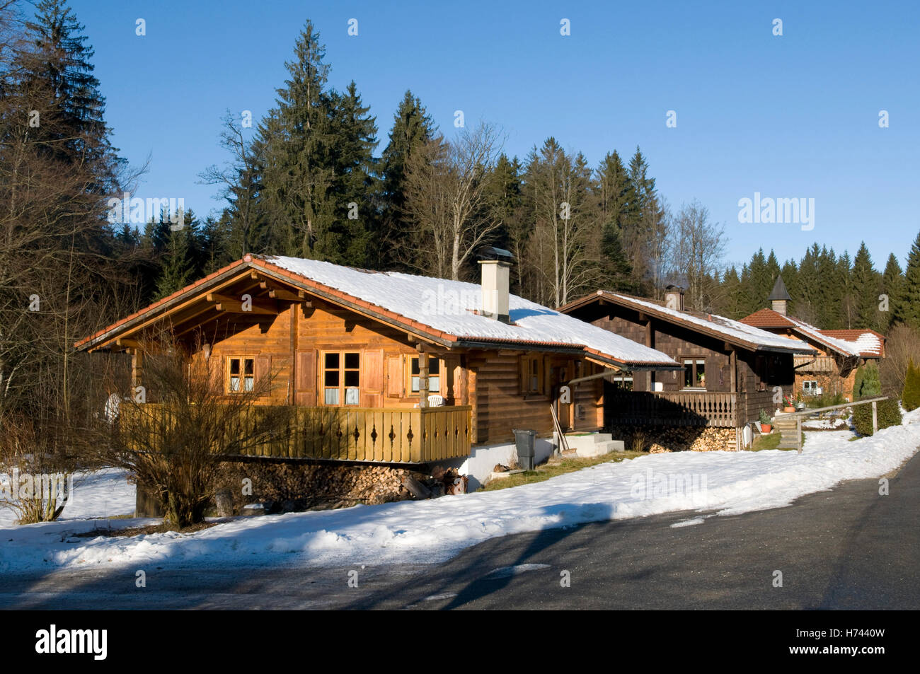 Holiday cottage settlement in Spiegelhuette, Bayerisch Eisenstein, Bavarian Forest, Bavaria Stock Photo