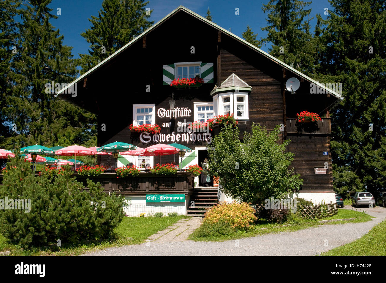 Gaststaette an der Schwedenschanz restaurant on Mt. Pfaender, 1064m, Lake Constance, Vorarlberg, Austria, Europe Stock Photo
