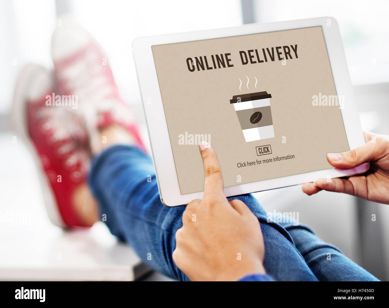 Coffee Take Away Order Online Delivery Menu Concept Stock Photo