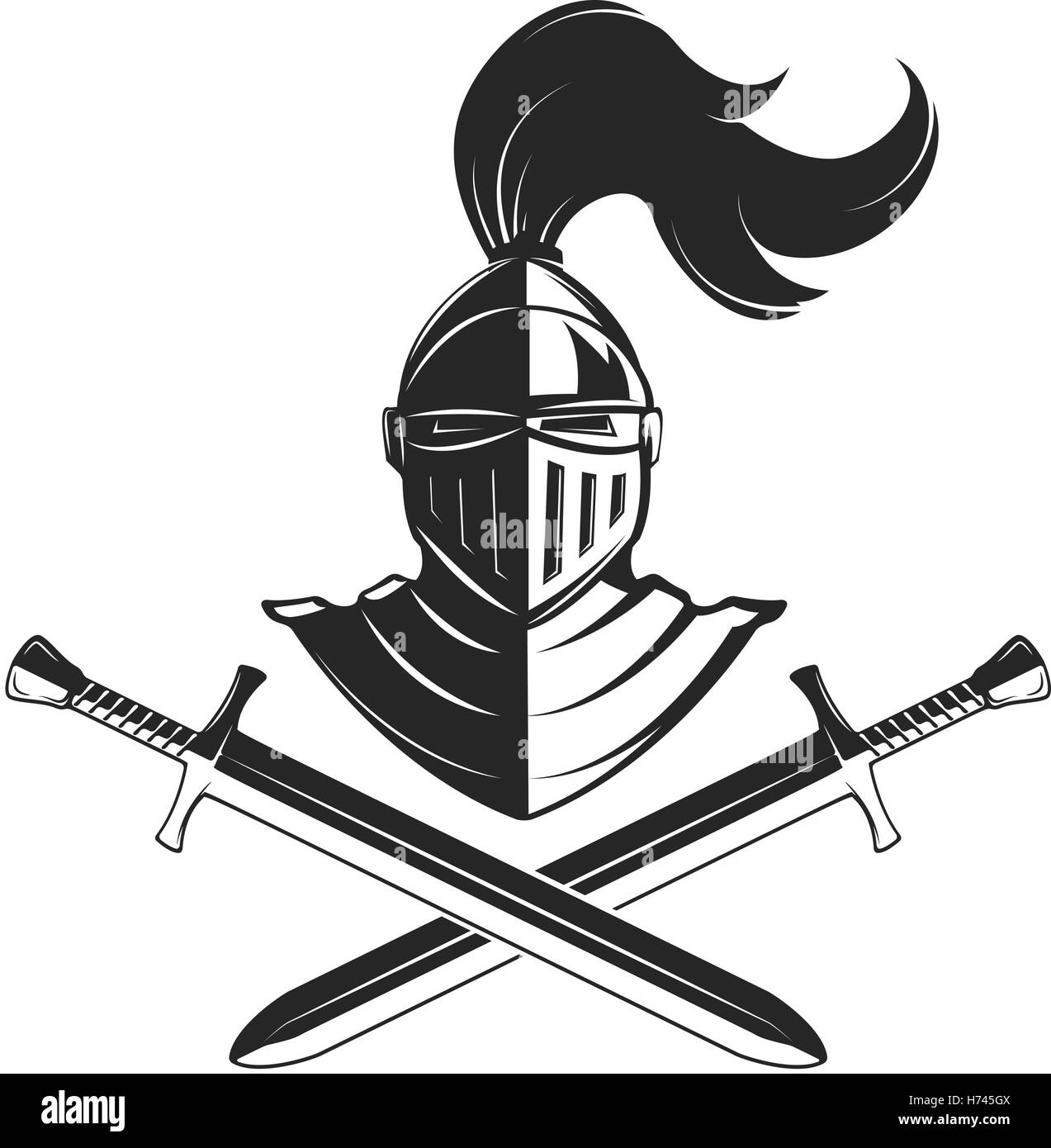 Two Medieval Knight Crossed Swords Isolated Vector Emblem Black And White  Illustration Stock Illustration - Download Image Now - iStock