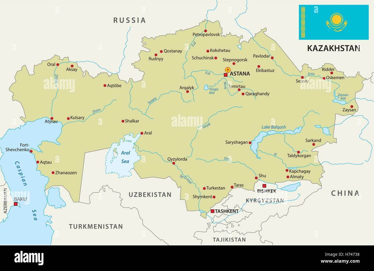 kazakhstan map with flag Stock Vector Image & Art Alamy