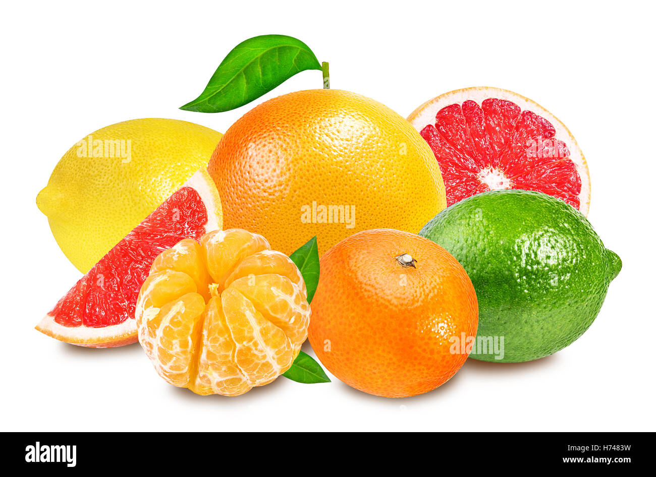 Citrus Fruit Set (tangerine, grapefruit, lime, lemon) isolated on white background Stock Photo