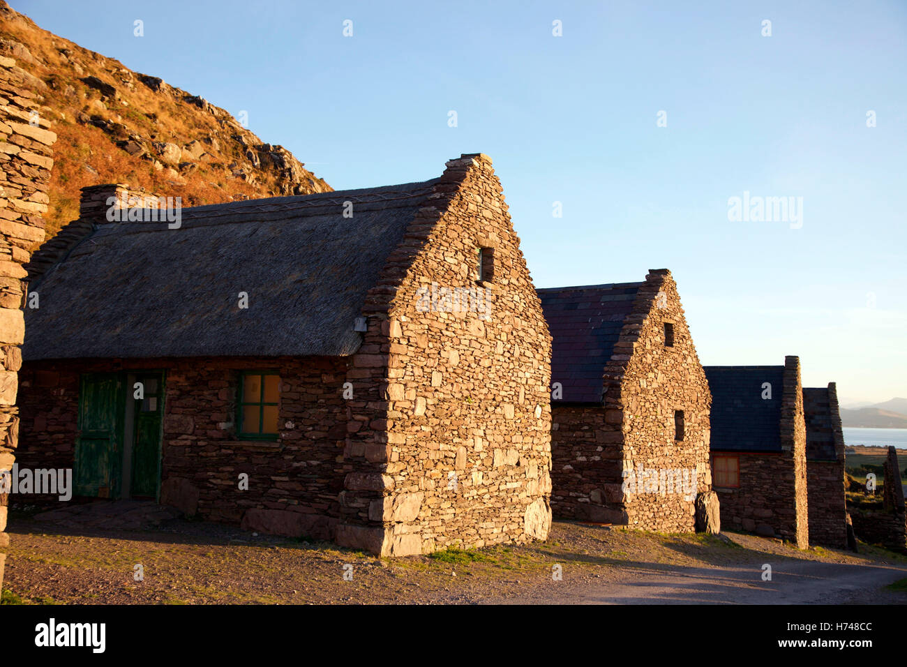 Early morning at Cill Rialaig Artists Retreat, a restored pre Famine village in County Kerry Stock Photo
