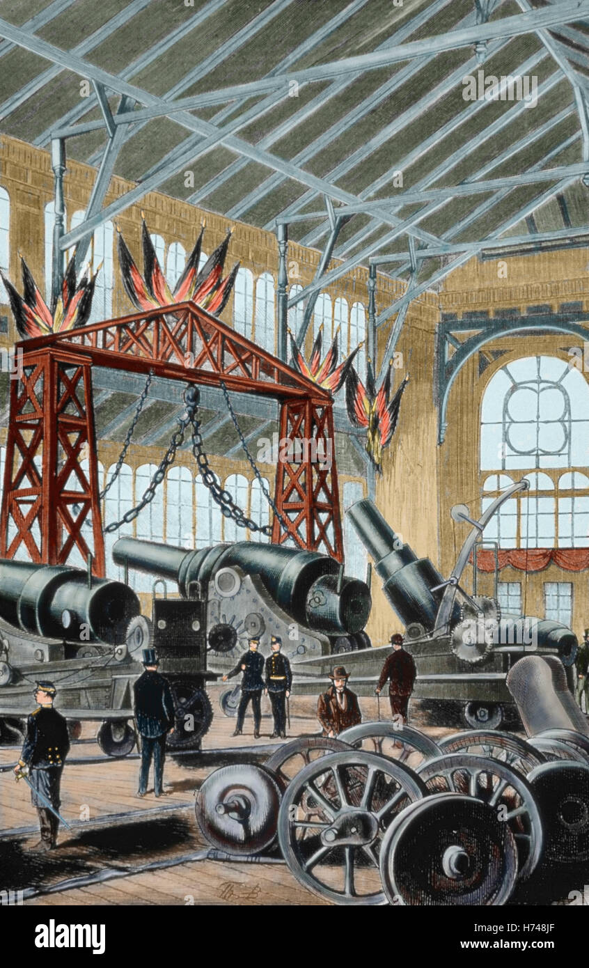 Austria. Vienna. World Exposition, 1873. Krupp Pavilion. Interior. Engraving. Colored. Stock Photo