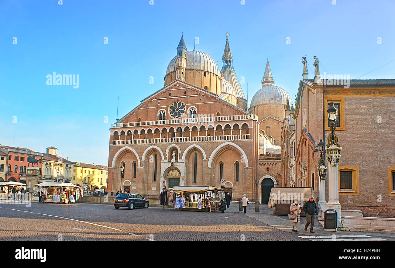 The Basilica of Saint Anthony of Padua, located on Piazza del Santo, large square with souvenir shops always full of tourists Stock Photo