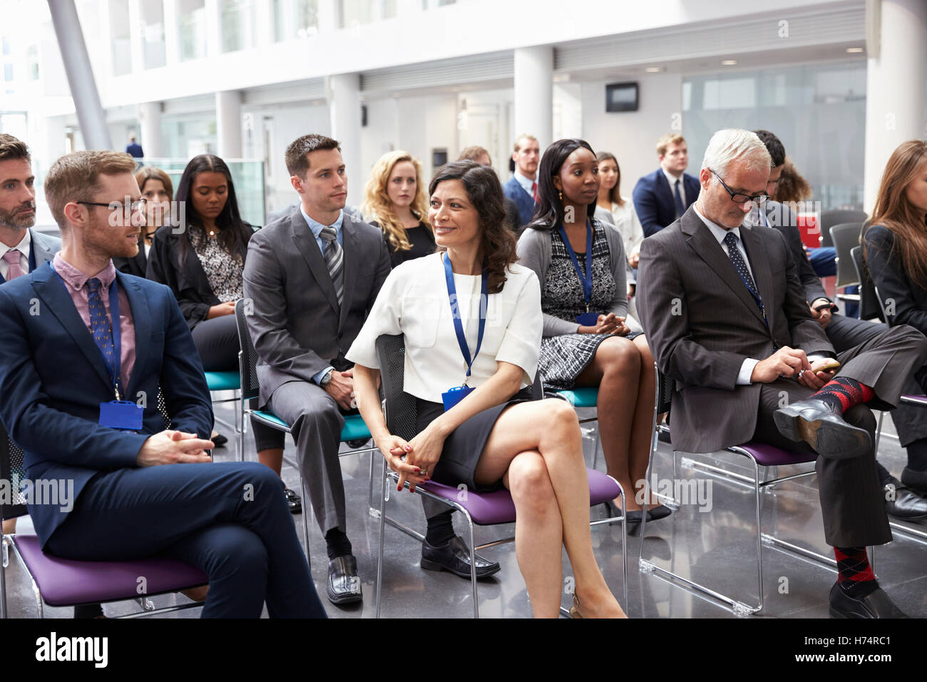 Audience Waiting For Speaker At Conference Presentation Stock Photo