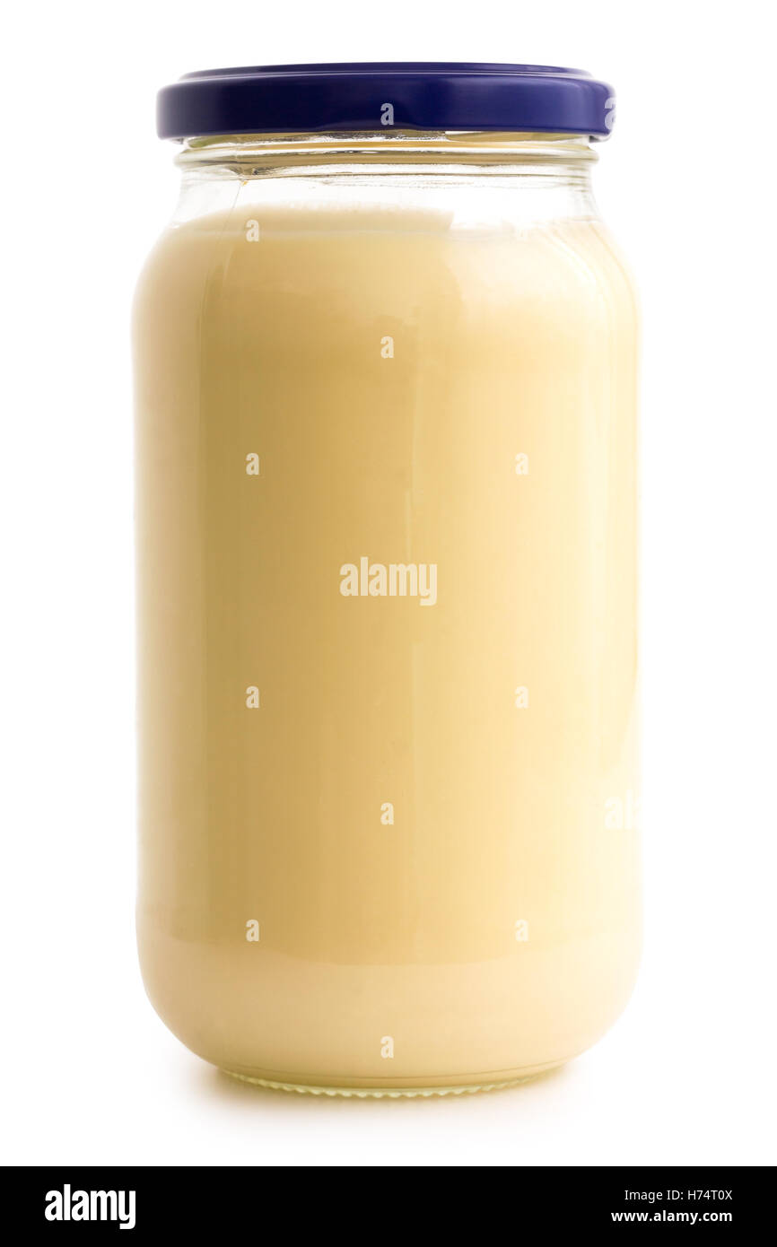 Download Glass Mayonnaise Jar With Blue Lid On White Stock Photo Alamy PSD Mockup Templates