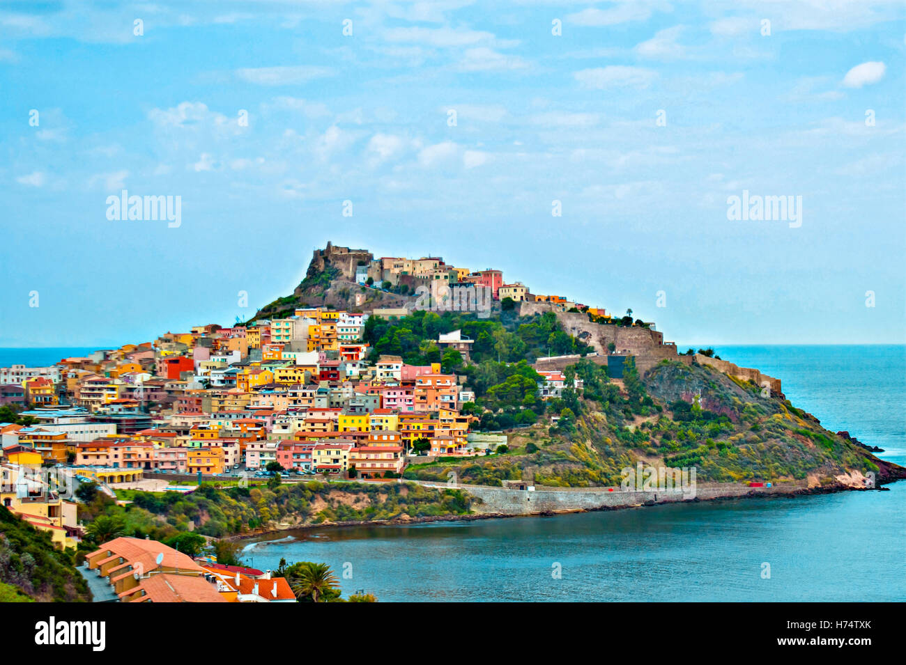 The old Castelsardo is located on the scenic hill, Sardinia, Italy. Stock Photo