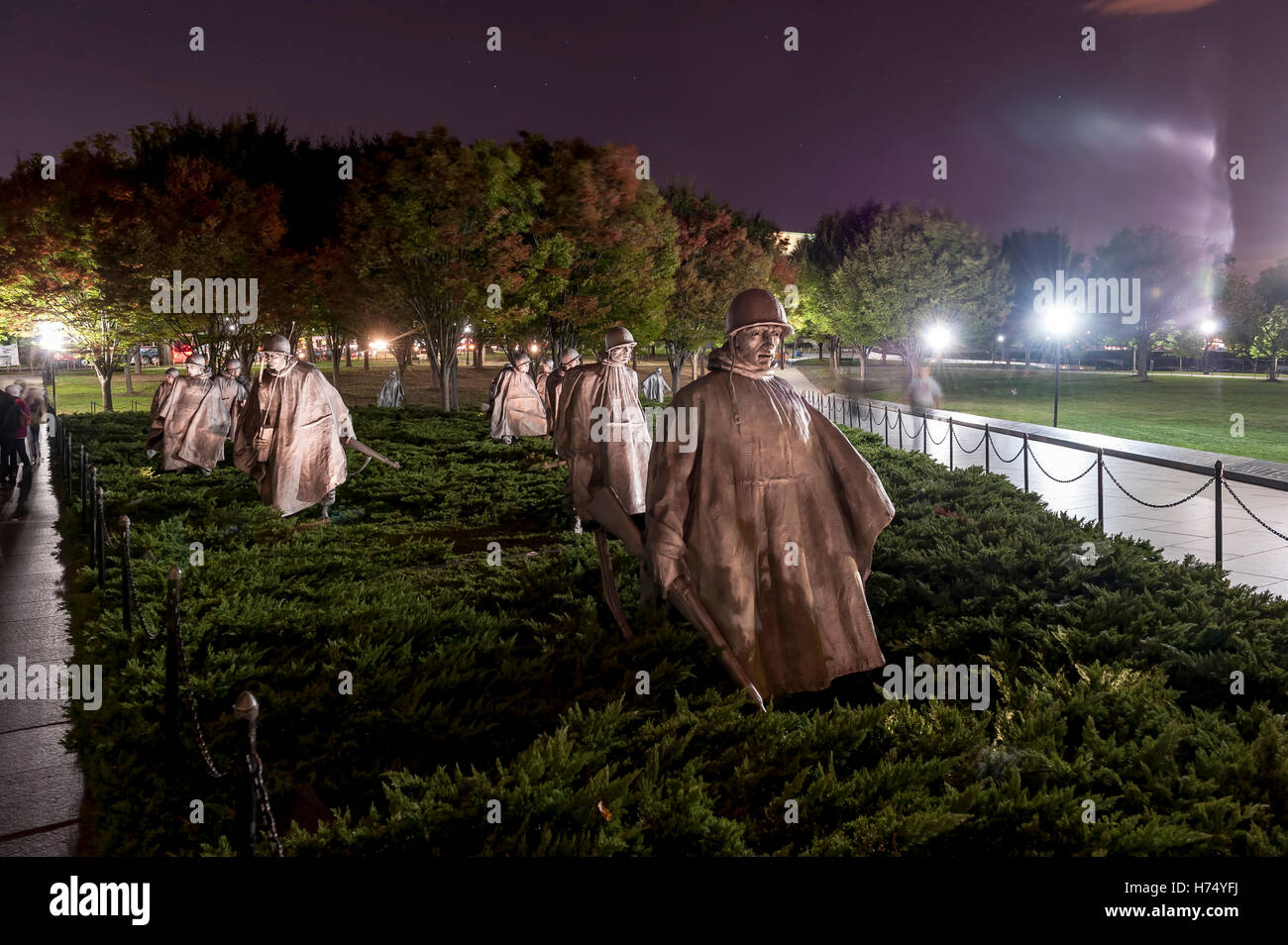 Statues at the Korean War Memorial at night, Washington D.C Stock Photo