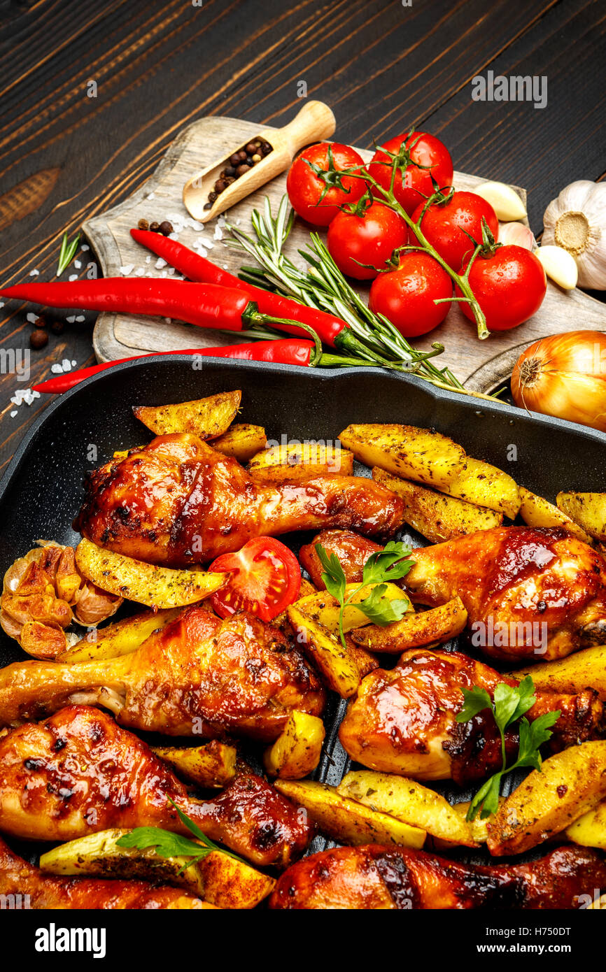 roasted chicken legs with herbs Stock Photo Alamy