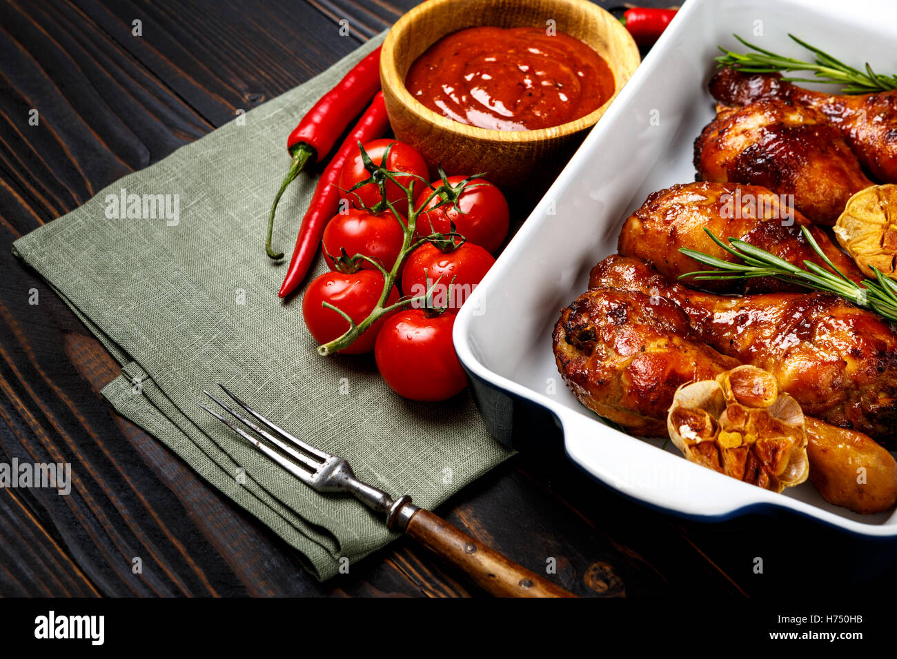 roasted chicken legs with herbs Stock Photo Alamy