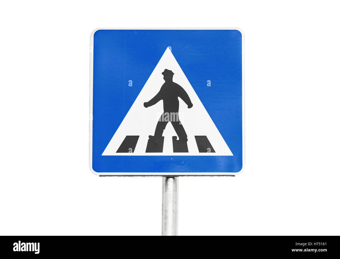 Pedestrian crossing. Square blue and white road sign with walking ...