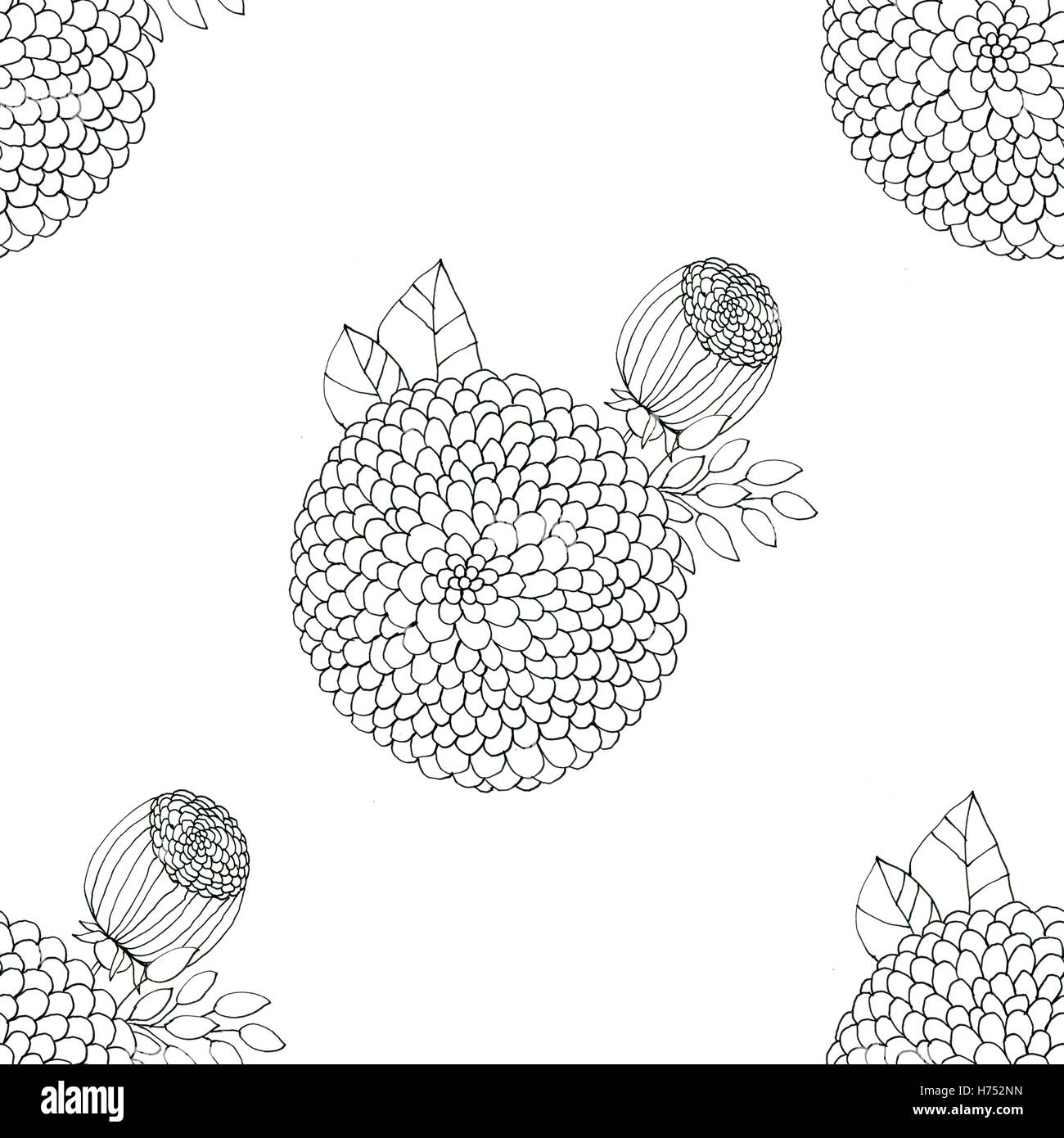 Seamless floral with abstract black and white flowers Stock Photo - Alamy